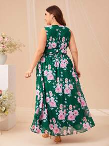 SHEIN Belle 大碼印花高衩連衣裙 - 彩色 - 查看 3