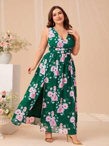 SHEIN Belle 大碼印花高衩連衣裙 - 彩色 - 查看 6