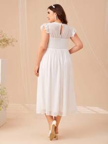 SHEIN Belle Plus Contrast Lace Butterfly Sleeve Dress - White - View 4