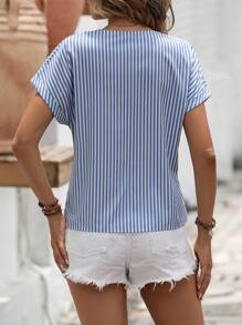 Breezaya Damskie Bluzki Sznurówka kontrastująca W Paski Casual