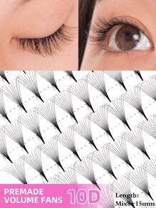 10D Premade Fans Eyelash Cluster Pointy Base Fan Lash 120 Fans 8-15mm Mixed Length - Black - View 4