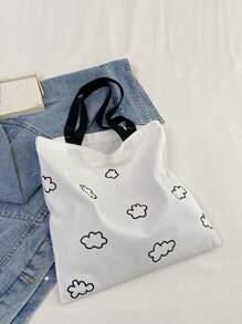 1入組女孩雲朵圖案敞口購物袋 - 黑與白 - 查看 2