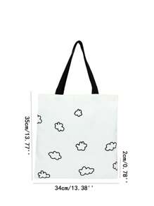 1入組女孩雲朵圖案敞口購物袋 - 黑與白 - 查看 6