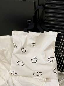 1入組女孩雲朵圖案敞口購物袋 - 黑與白 - 查看 8