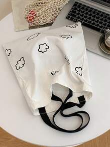1入組女孩雲朵圖案敞口購物袋 - 黑與白 - 查看 9
