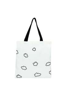 1入組女孩雲朵圖案敞口購物袋 - 黑與白 - 查看 10