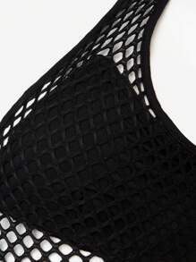 Hauture Fishnet Plunging Neck High Cut Bodysuit - Black - View 7