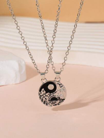 2入組/套時尚鋅合金太極吊墜項鍊適用於情侶日常裝飾