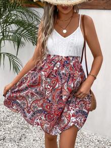 SHEIN 孕婦佩斯利印花腰帶吊帶洋裝