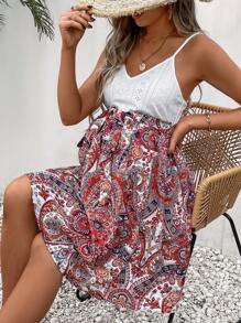 SHEIN 孕婦佩斯利印花腰帶吊帶洋裝