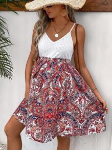 SHEIN 孕婦佩斯利印花腰帶吊帶洋裝