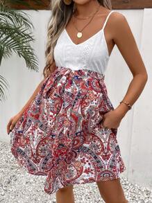 SHEIN 孕婦佩斯利印花腰帶吊帶洋裝