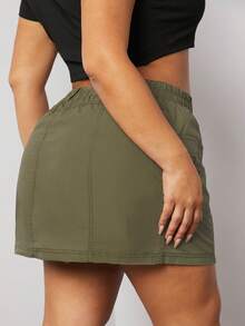 Plus Cargo Flap Pocket Mini Skirt - Army Green - View 2