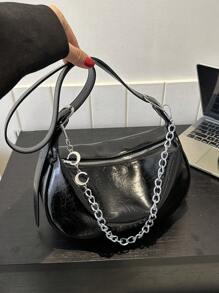 Hobo Tasche Kette Dekor, großer Kapazität, Schwarz - Schwarz - Übersicht 1