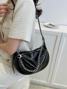 Hobo Tasche Kette Dekor, großer Kapazität, Schwarz - Schwarz - Übersicht 2