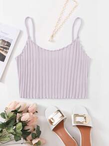SHEIN EZwear Plus Rib-knit Crop Cami Top - Lilac Purple - View 1