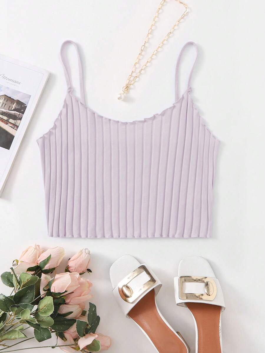 SHEIN EZwear Plus Rib-knit Crop Cami Top - Lilac Purple - View 1