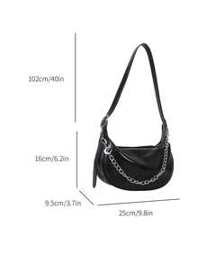 Hobo Tasche Kette Dekor, großer Kapazität, Schwarz - Schwarz - Übersicht 4
