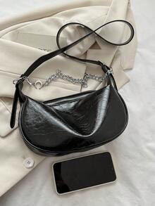 Hobo Tasche Kette Dekor, großer Kapazität, Schwarz - Schwarz - Übersicht 6
