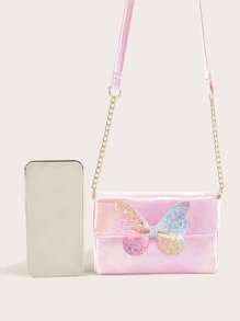 Túi hình vuông PU trang trí hình bướm trang trí móc khóa cho bé gái - Hồng - Xem 5