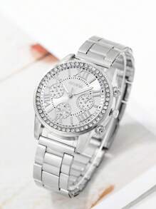 1pc Rhinestone Decor Quartz Watch & 5pcs Jewelry Set - Silver - View 2
