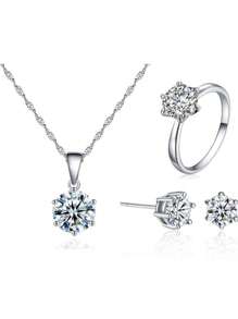 1pc Rhinestone Decor Quartz Watch & 5pcs Jewelry Set - Silver - View 3
