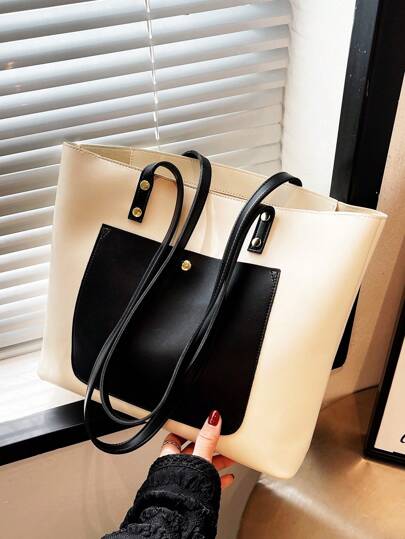Two Tone Shoulder Tote Bag Pu Elegant