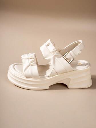 Women Ruched Detail Slingback Flatform Sandals, Fashion Summer Sandals