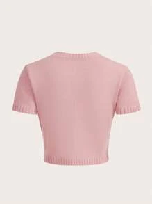 ROMWE Kawaii Top de punto con patrón de fresa - Rosa - Ver 2