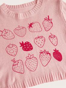 ROMWE Kawaii Top de punto con patrón de fresa - Rosa - Ver 4