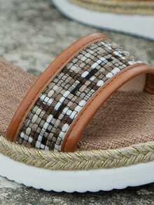 女性撞色編織坡跟度假夏天涼鞋 - 彩色 - 查看 3