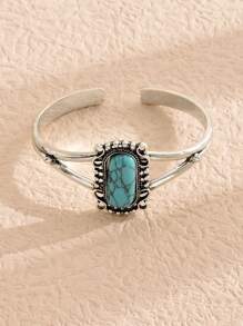 綠松石裝飾開口手鐲 - 銀色 - 查看 1