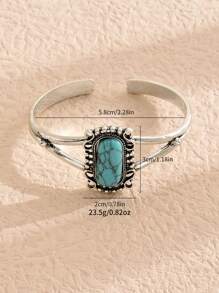 綠松石裝飾開口手鐲 - 銀色 - 查看 4