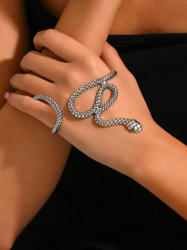 Pulsera abierta con diseño de serpiente - Plata antigua - Ver 1