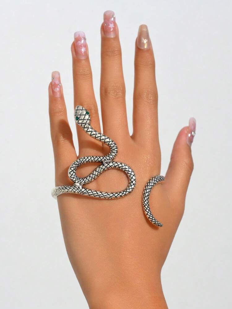 Pulsera abierta con diseño de serpiente - Plata antigua - Ver 3