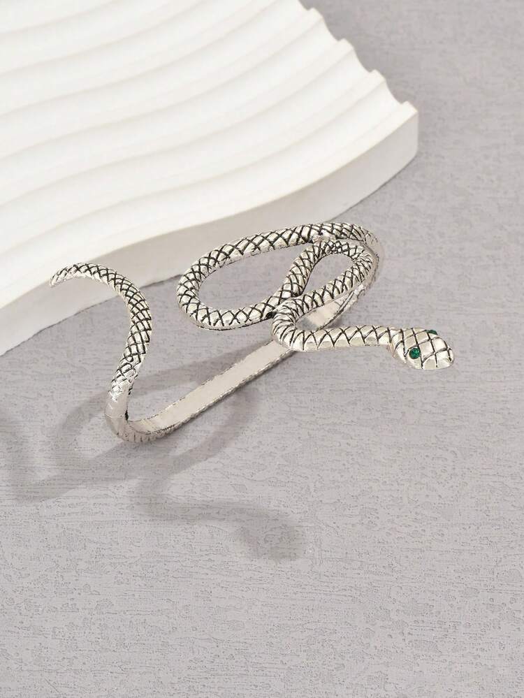Pulsera abierta con diseño de serpiente - Plata antigua - Ver 4