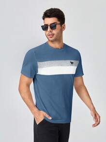 Manfinity VCAY Men Cotton Horse Print Colourblock Tee - Dusty Blue - View 4