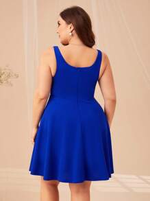 SHEIN Clasi Plus Solid Mesh Insert Dress - Royal Blue - View 5