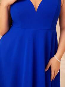 SHEIN Clasi Plus Solid Mesh Insert Dress - Royal Blue - View 6