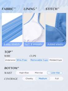 SHEIN Swim Curve Plus Size Solid High Waisted Bikini Set Summer Beach - Dusty Blue - View 4