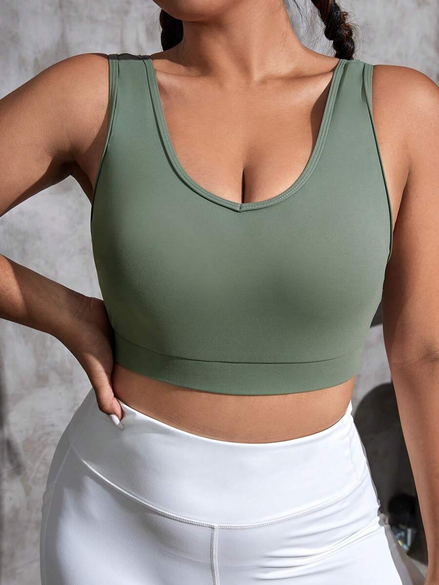 Yoga Sxy Sujetador deportivo unicolor de cuello scoop - Verde - Ver 1