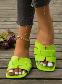 Women Non Slip Minimalist Slide Sandals, Funky Summer Flat Sandals - Green - View 3