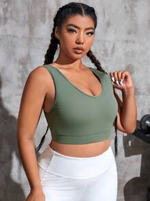 Yoga Sxy Sujetador deportivo unicolor de cuello scoop - Verde - Ver 5