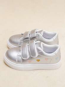 女孩愛心刺繡魔術貼板鞋適用於戶外 - 銀色 - 查看 4