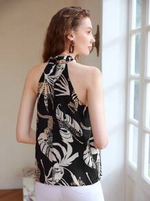 MOTF PREMIUM LINEN VISCOSE ANIMAL HALTER BLOUSE