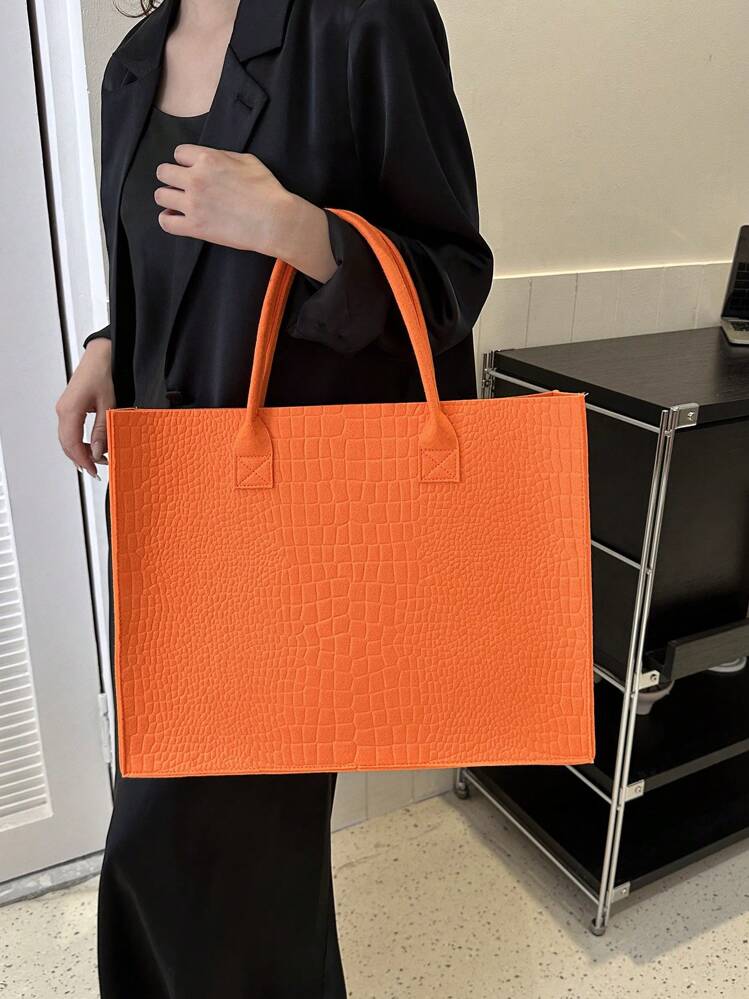 オレンジ クロコダイル柄 ダブルハンドル 大容量トートバッグ | SHEIN