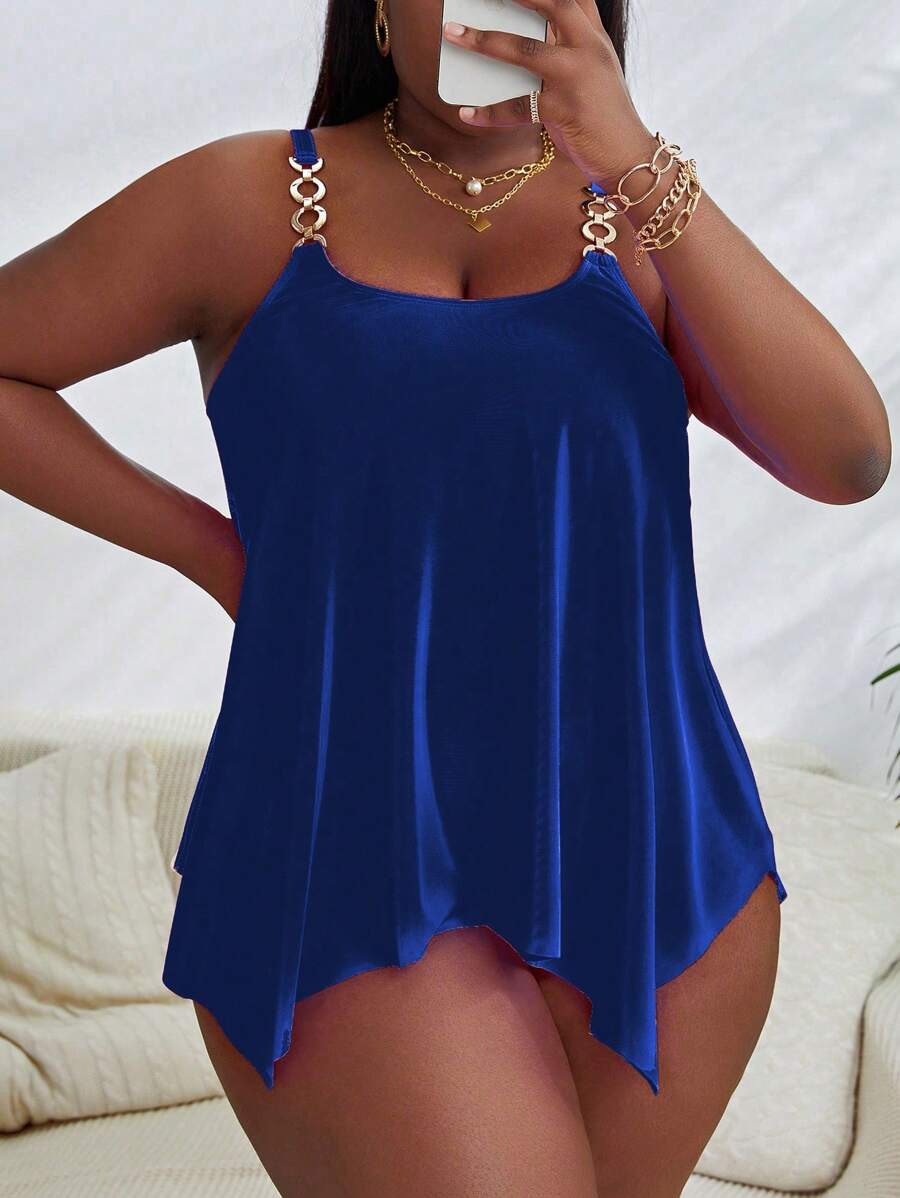 SHEIN Plus Size Chain Detail Asymmetrical Hem Tankini Summer Beach ...