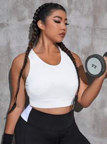 Yoga Basic Plus Cut Out Back Sports Bra - White - View 4