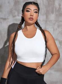 Yoga Basic Plus Cut Out Back Sports Bra - White - View 5