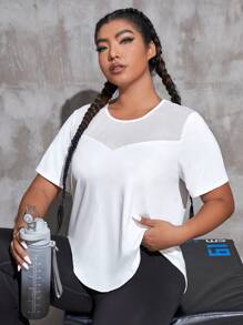 Easithlete Áo phông & áo ba lỗ thể thao Plus Size Tương phản Mesh màu trơn - trắng - Xem 2